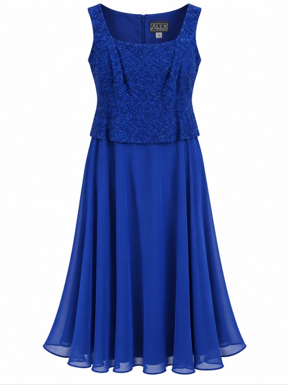 ALEX EVENINGS | Royal Cobalt Blue Glitter Chiffon Formal Maxi Gown Dress | 18
